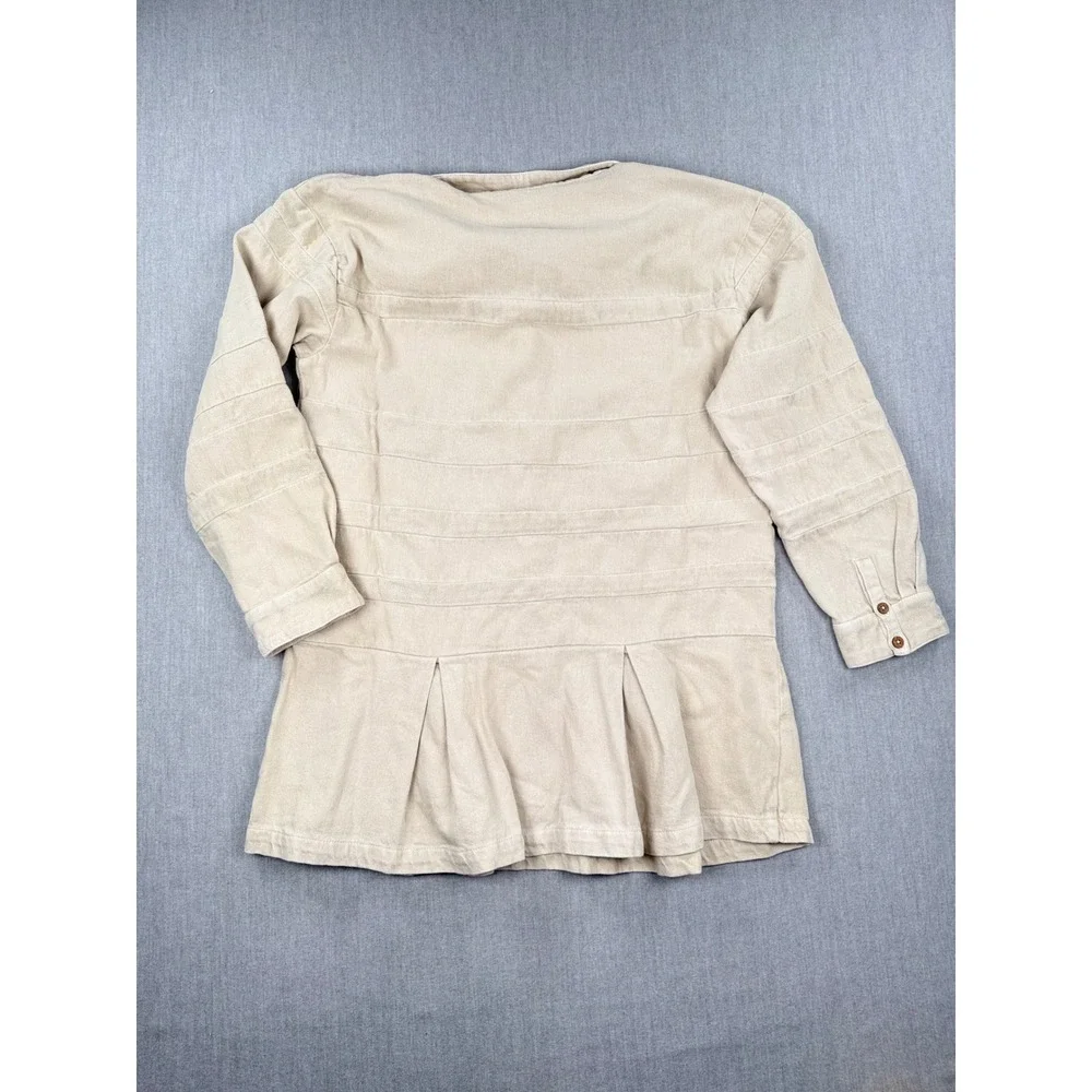 Free People Tan‎ Cotton Ribbed Henley Peplum Tunic Top Long Sleeve Beige Small